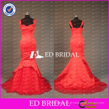 ED Bridal Popular Único vermelho cetim mangas sereia Long Red Evening Dresses para mulheres 2017